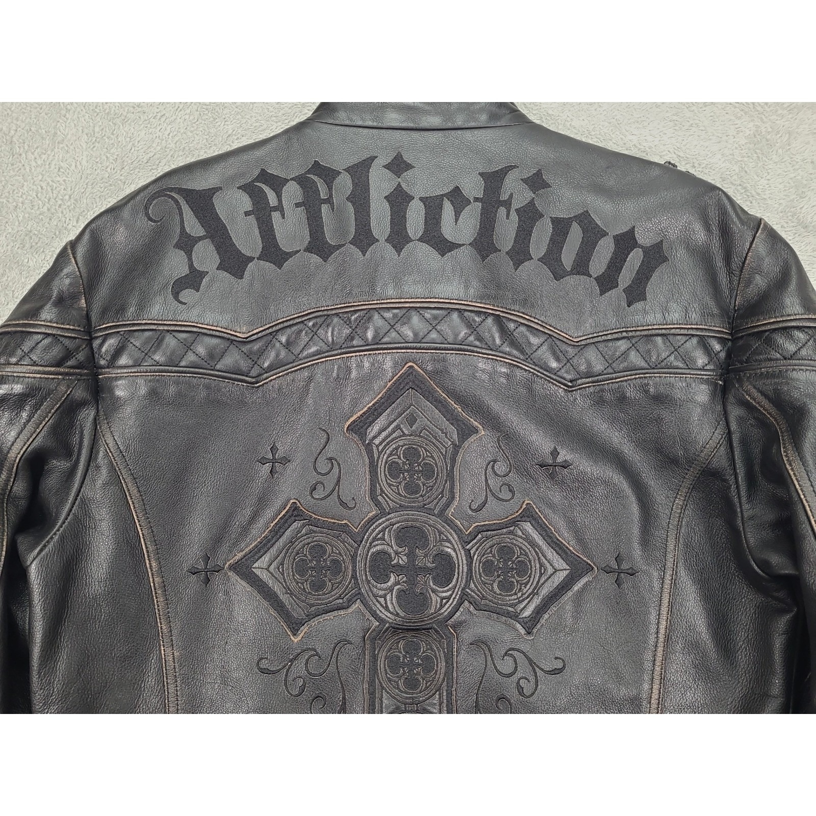 Affliction Limited Edition Buckle Mens Leather Jacket Embroidered Black Sz Xxl